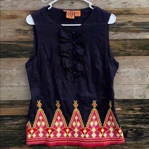 Tory Burch | Ruffle Embroidered Blouse size 12